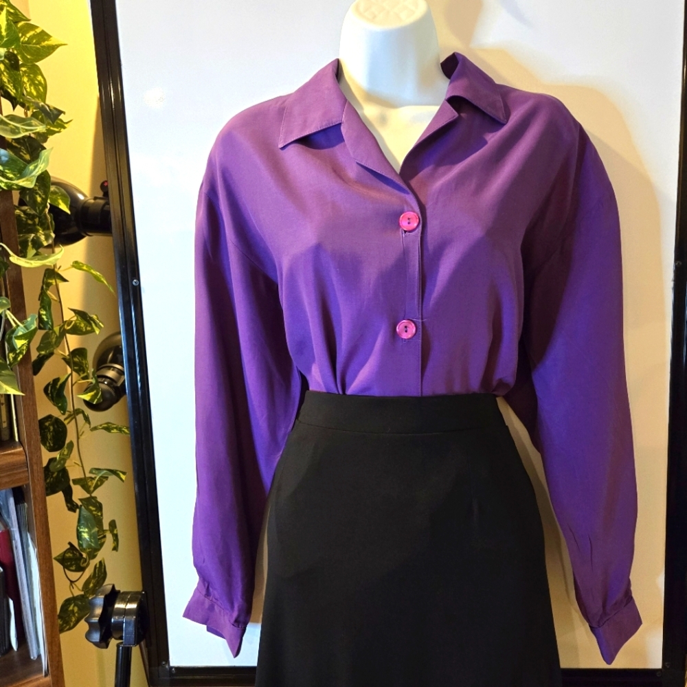 Impressions Purple Woman's Long Sleeve Blouse Size Medium